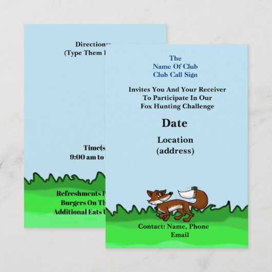 Uitnodiging van de Hunt van de Radio Fox (pas het  (Voorkant / Achterkant)