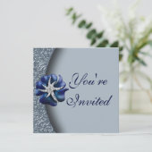 Uitnodiging van de Jeweled Blue Flower Party (Staand voorkant)