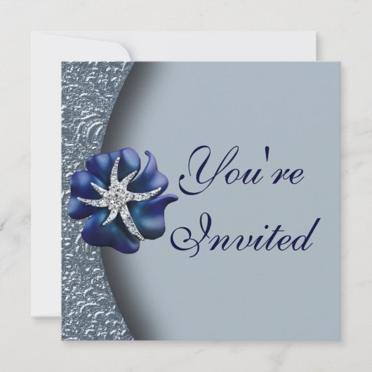 Uitnodiging van de Jeweled Blue Flower Party (Voorkant)