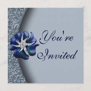 Uitnodiging van de Jeweled Blue Flower Party