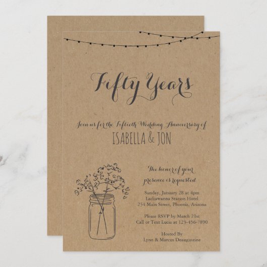Uitnodiging van de Jubileum | Rustic Kraft Paper (Voorkant / Achterkant)