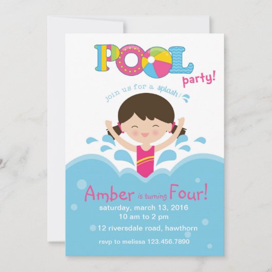 Uitnodiging van de Kinder Pool/Pool (Voorkant)