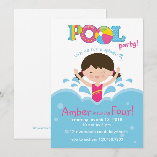 Uitnodiging van de Kinder Pool/Pool (Voorkant / Achterkant)