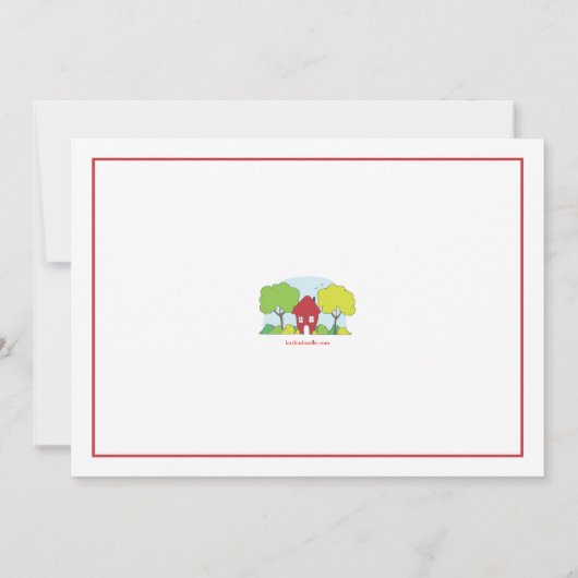 Uitnodiging van de kleine Rode House Housewarming  (Achterkant)