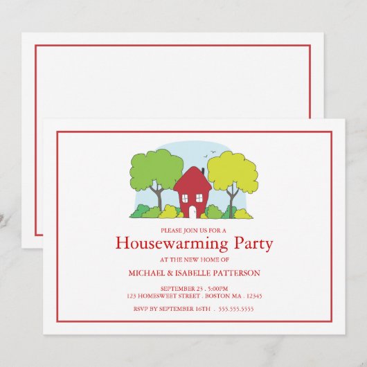 Uitnodiging van de kleine Rode House Housewarming  (Voorkant / Achterkant)