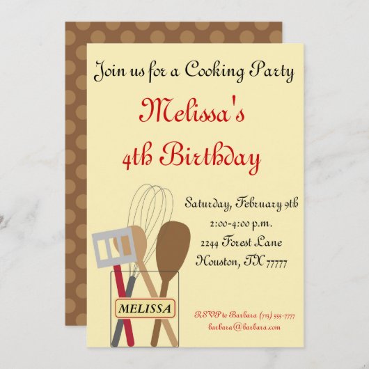 Uitnodiging van de kookpartij (Voorkant / Achterkant)