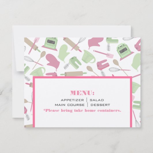 Uitnodiging van de kookpartij - Roze & Groene keuk (Achterkant)