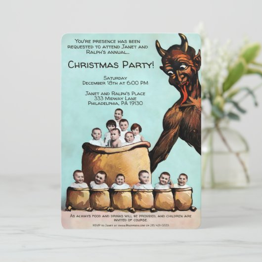  uitnodiging van de  Krampus-partij (Staand voorkant)