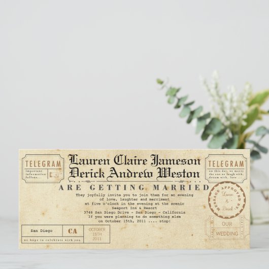 Uitnodiging van de Lengte van Telegram Tea (Staand voorkant)