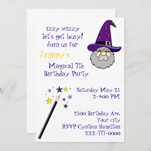 Uitnodiging van de Magic Thema Birthday Party van  (Voorkant / Achterkant)