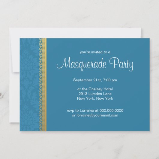Uitnodiging van de Masquerade Party - blauwgroen e (Achterkant)