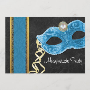 Uitnodiging van de Masquerade Party - blauwgroen e