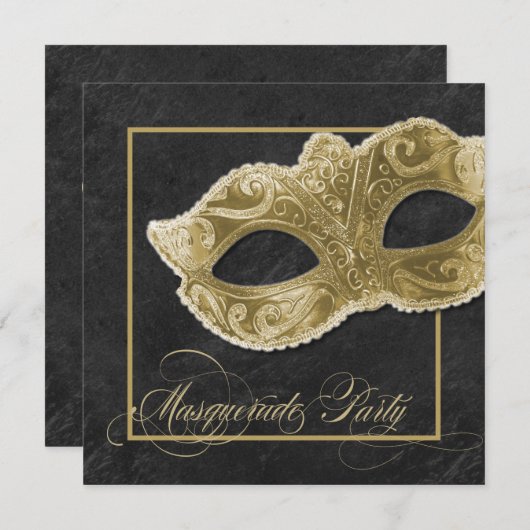 Uitnodiging van de Masquerade Party - Zwart & goud (Voorkant / Achterkant)