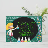 Uitnodiging van de Meisjespartij Blonde Mad Scient (Staand voorkant)