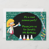 Uitnodiging van de Meisjespartij Blonde Mad Scient (Achterkant)