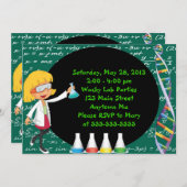 Uitnodiging van de Meisjespartij Blonde Mad Scient (Voorkant / Achterkant)