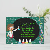 Uitnodiging van de Meisjespartij Brunette Mad Scie (Staand voorkant)