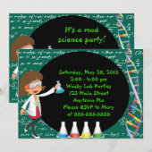 Uitnodiging van de Meisjespartij Brunette Mad Scie (Voorkant / Achterkant)
