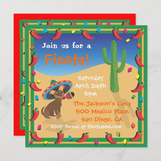 Uitnodiging van de Mexicaanse Fiesta Party van Chi (Voorkant / Achterkant)