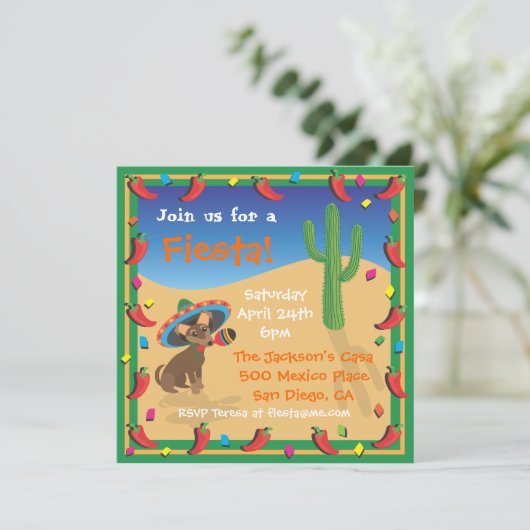 Uitnodiging van de Mexicaanse Fiesta Party van Chi (Staand voorkant)