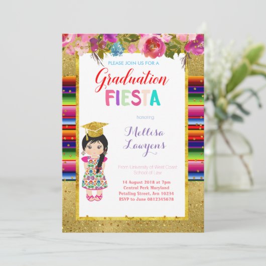 uitnodiging van de Mexicaanse Graduation Party Fie (Staand voorkant)