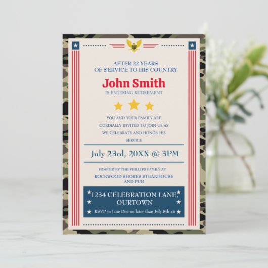 Uitnodiging van de militaire aftredingspartij (Staand voorkant)