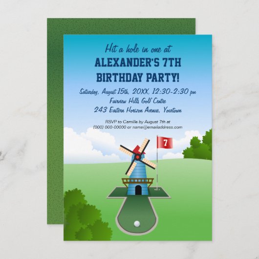 Uitnodiging van de Mini Golf-partij (Voorkant / Achterkant)