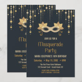 Uitnodiging van de moderne Masquerade-verjaardagsp (Voorkant / Achterkant)