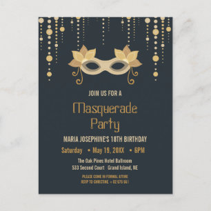 Uitnodiging van de moderne Masquerade-verjaardagsp Briefkaart