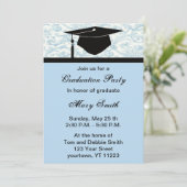Uitnodiging van de Monogram Blue Swirl Graduy Part (Staand voorkant)
