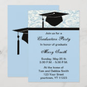 Uitnodiging van de Monogram Blue Swirl Graduy Part (Voorkant / Achterkant)