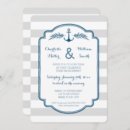  uitnodiging van de Nautical Engagement Party (Voorkant / Achterkant)