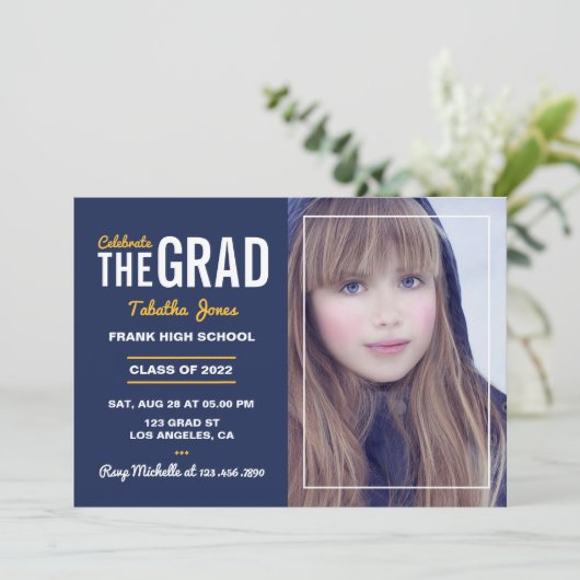 Uitnodiging van de Navy and Gold Graduation Party (Staand voorkant)