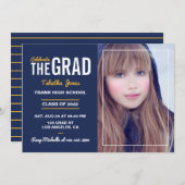 Uitnodiging van de Navy and Gold Graduation Party (Voorkant / Achterkant)
