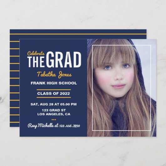 Uitnodiging van de Navy and Gold Graduation Party (Voorkant / Achterkant)