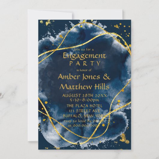 Uitnodiging van de Navy Blue Paint Gold Engagement (Voorkant)
