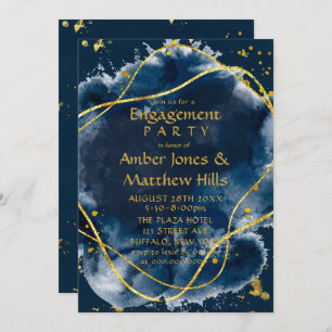 Uitnodiging van de Navy Blue Paint Gold Engagement