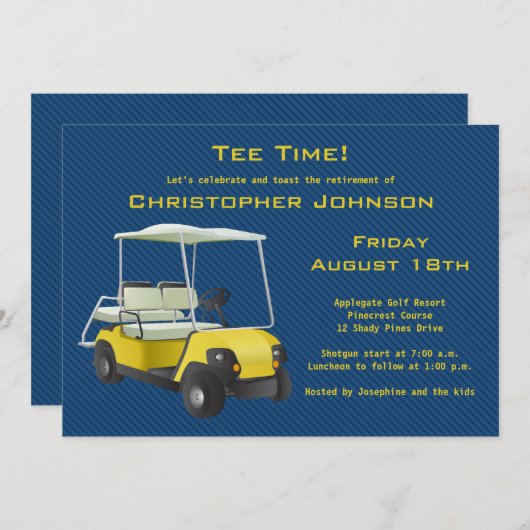 Uitnodiging van de Navy Gold Golf Cart (Voorkant / Achterkant)