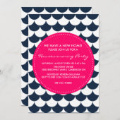 Uitnodiging van de Navy & Roze Nautical Housewarmi (Voorkant / Achterkant)