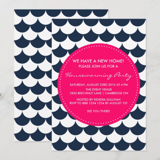 Uitnodiging van de Navy & Roze Nautical Housewarmi (Voorkant / Achterkant)