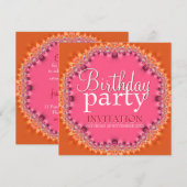 uitnodiging van de Oranje roze partij van Birthda (Voorkant / Achterkant)