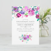 Uitnodiging van de Paarse en Mint Floral Engagemen (Staand voorkant)