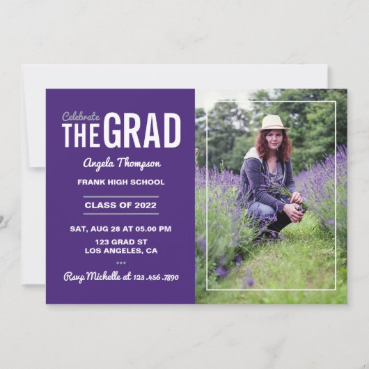 Uitnodiging van de Paarse en Witte GraduPartij (Voorkant)