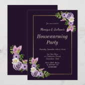 Uitnodiging van de Paarse Floral Housewarming Part (Voorkant / Achterkant)