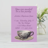 Uitnodiging van de Paarse Floral Tea Party (Staand voorkant)