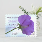 Uitnodiging van de Paarse partij Sweet Pea (Staand voorkant)