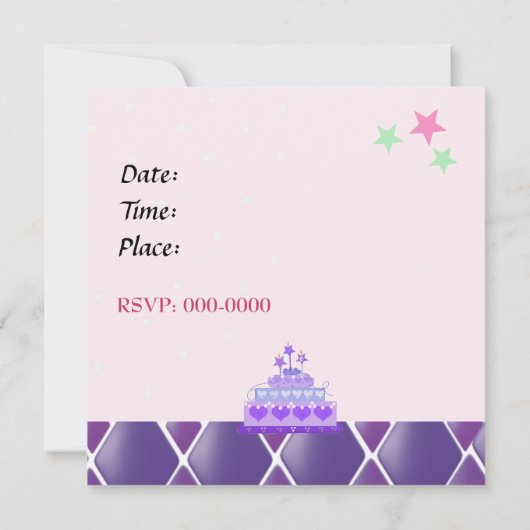 uitnodiging van de Paarse prinses Cake (Achterkant)