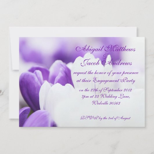 Uitnodiging van de Paarse & Witte Flowers Engageme (Voorkant)