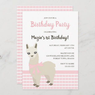 Uitnodiging van de partij Alpaca Pink Birthday