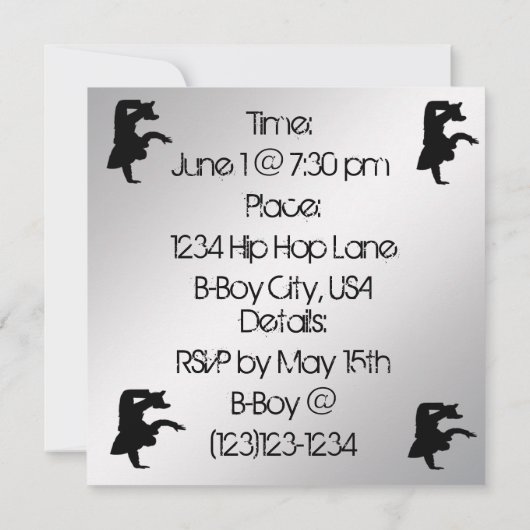 Uitnodiging van de partij B-Boying (Achterkant)